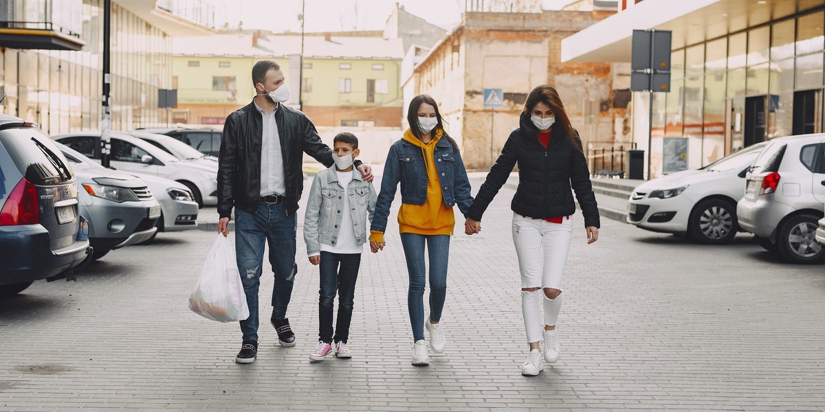 family wearing masks 